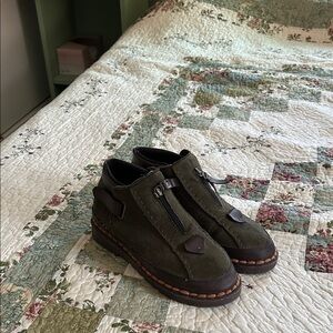 Green Suede Ankle Boots with Zipper